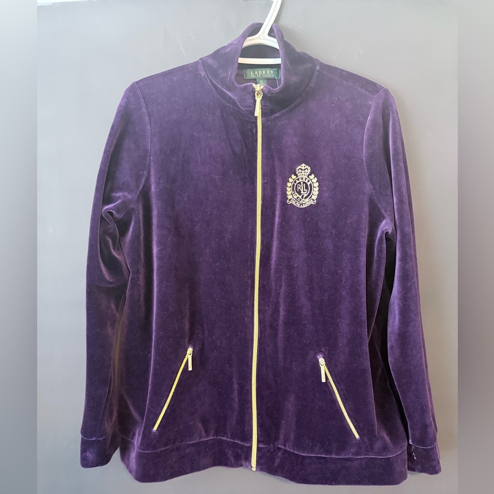 Lauren Ralph Lauren royal purple velvet mock neck zip up 1X